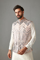 BLUSH PINK - MENS KURTA WITH BUNDI AND TROUSER SET