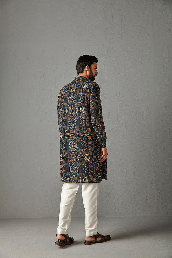 BLACK WITH IVORY TROUSER-PATHAN KURTA