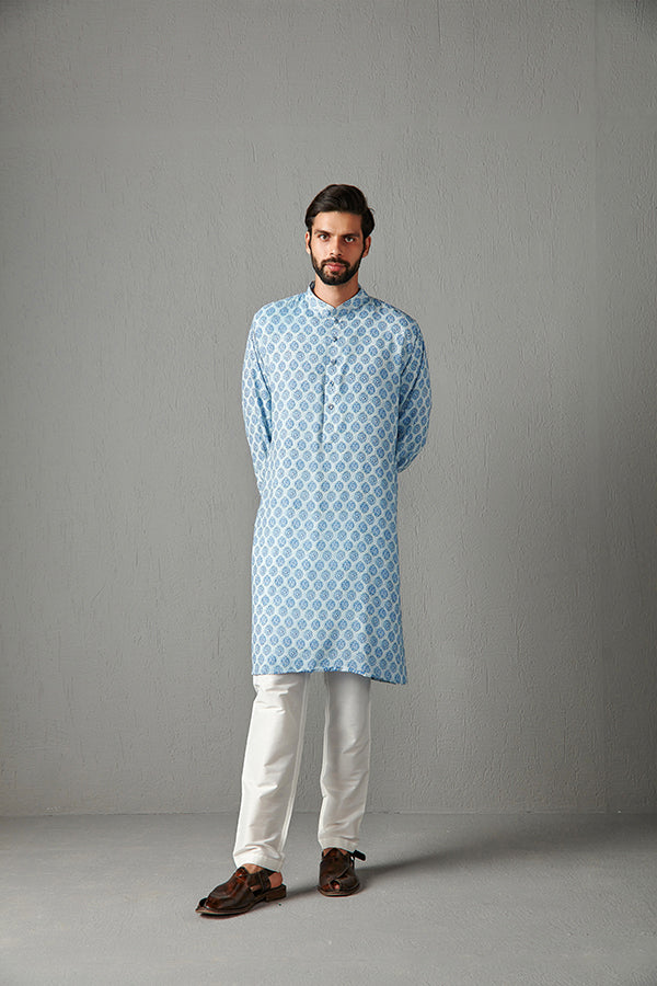 KURTA-AQUA BLUE WITH IVORY TROUSER