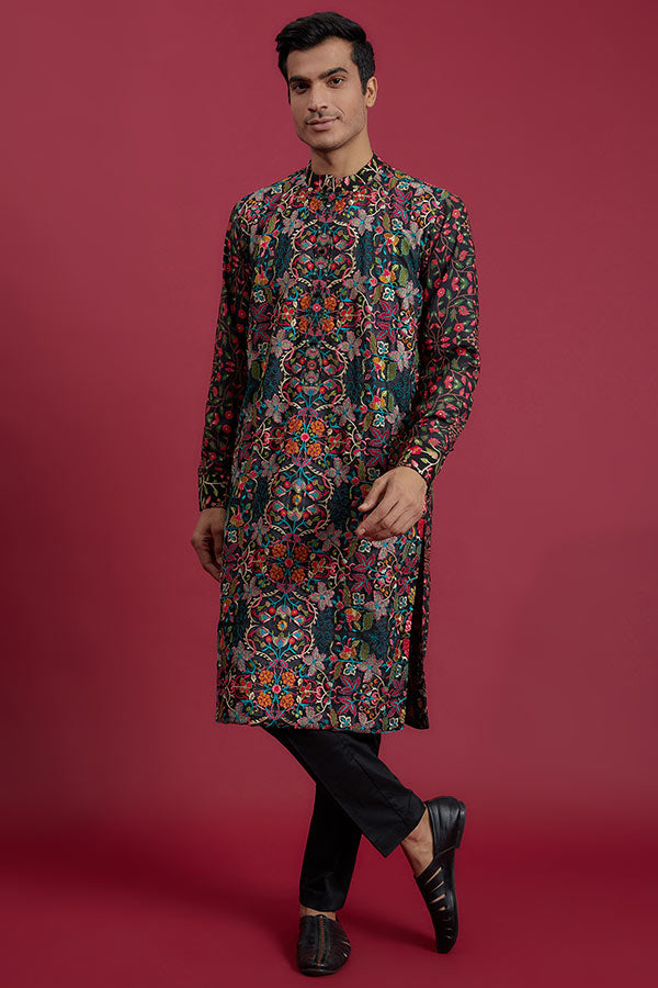 BLACK FULLY THREAD RESAHM WORK GORGETTE KURTA