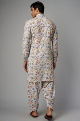 IVORY BLOOM PRINT 1/2 SHEETING 1/2 CREPE PATHAN KURTA W PRINT CREPE SALWAR SET