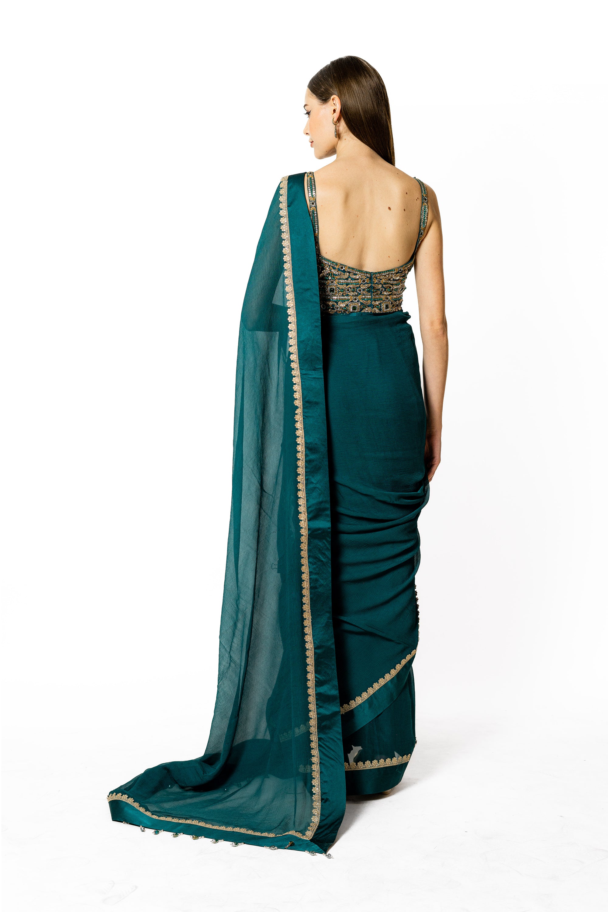 ZAINAB PEACOCK GREEN SARI SET