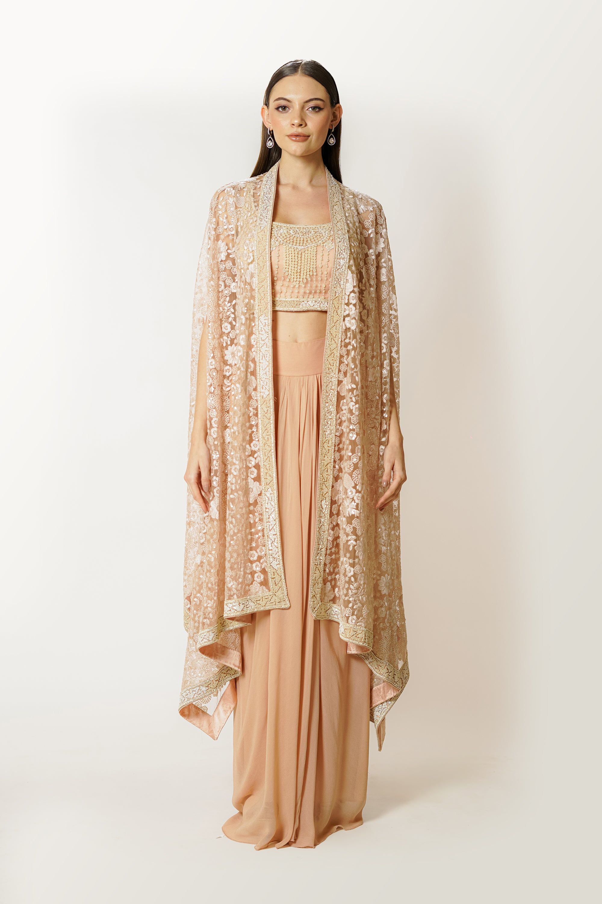 ADHA BLUSH PINK CAPE WITH SKIRT