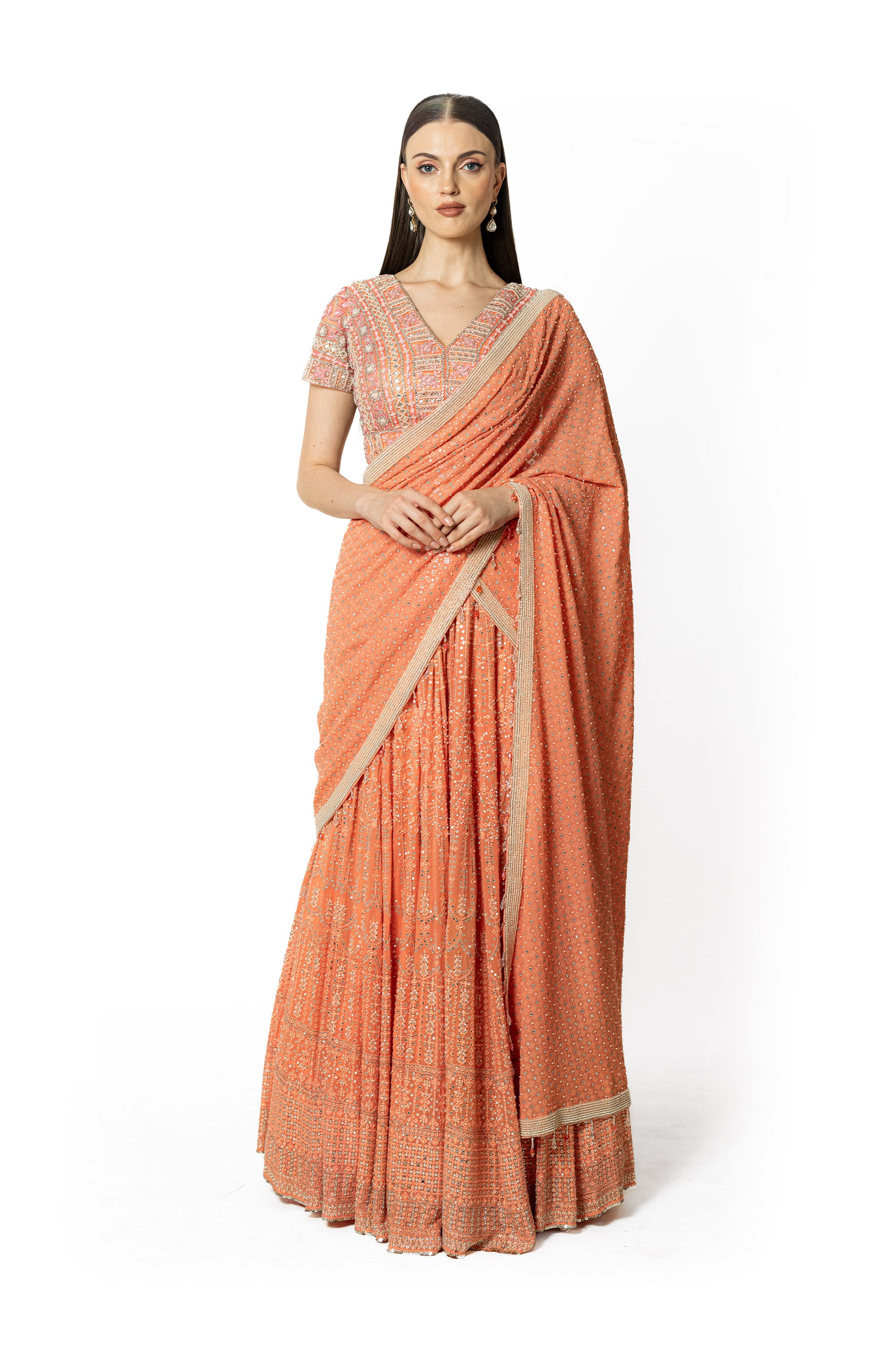 NADIA PEACH LEHENGA SET