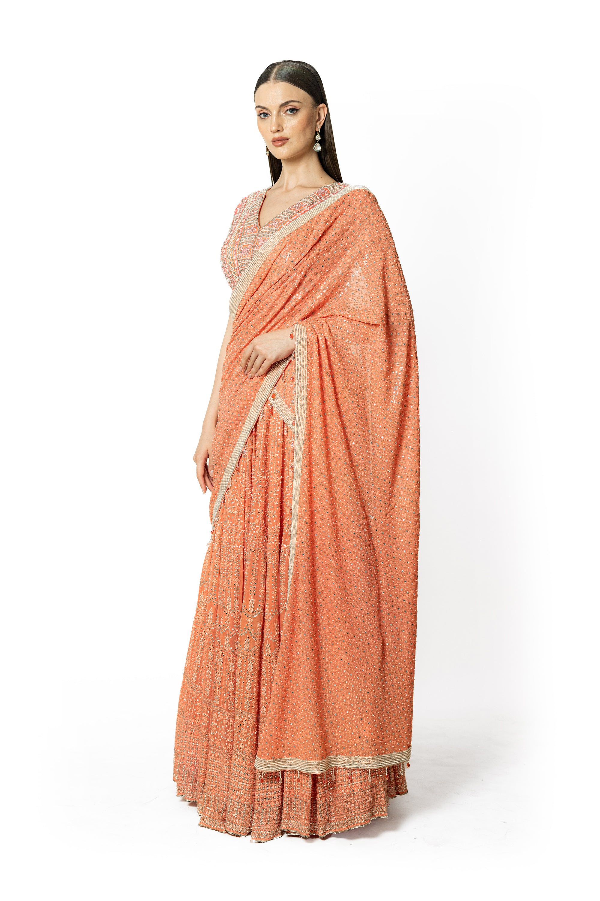 NADIA PEACH LEHENGA SET