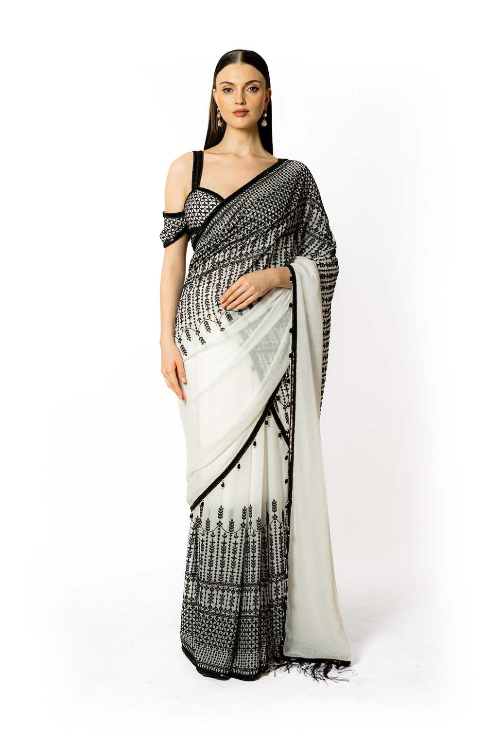 IVORY WITH FEATHER SAIRAA SARI SET