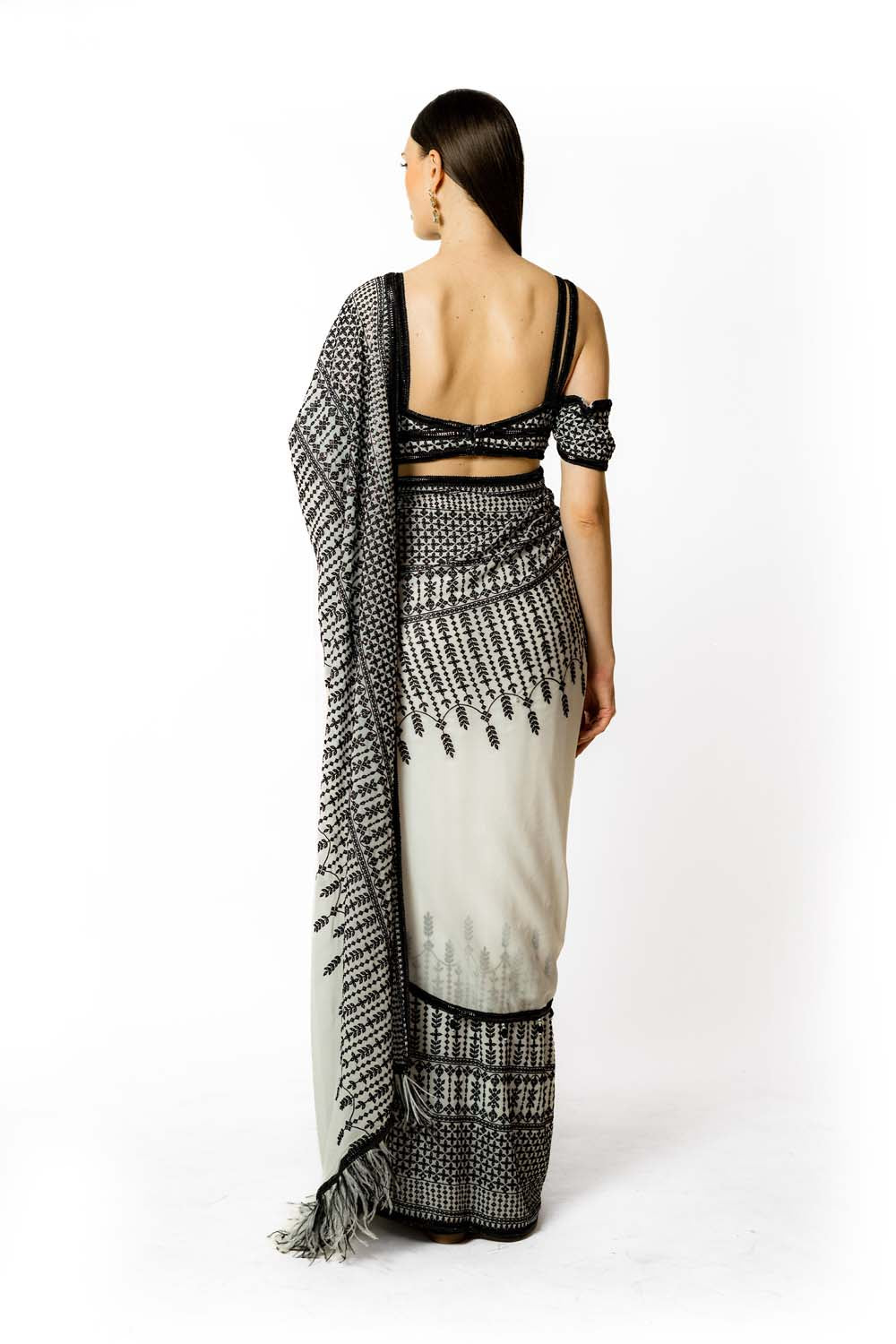 IVORY WITH FEATHER SAIRAA SARI SET