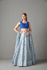 Indigo print dupion lehenga set