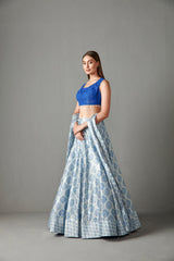Indigo print dupion lehenga set