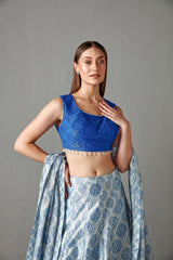 Indigo print dupion lehenga set
