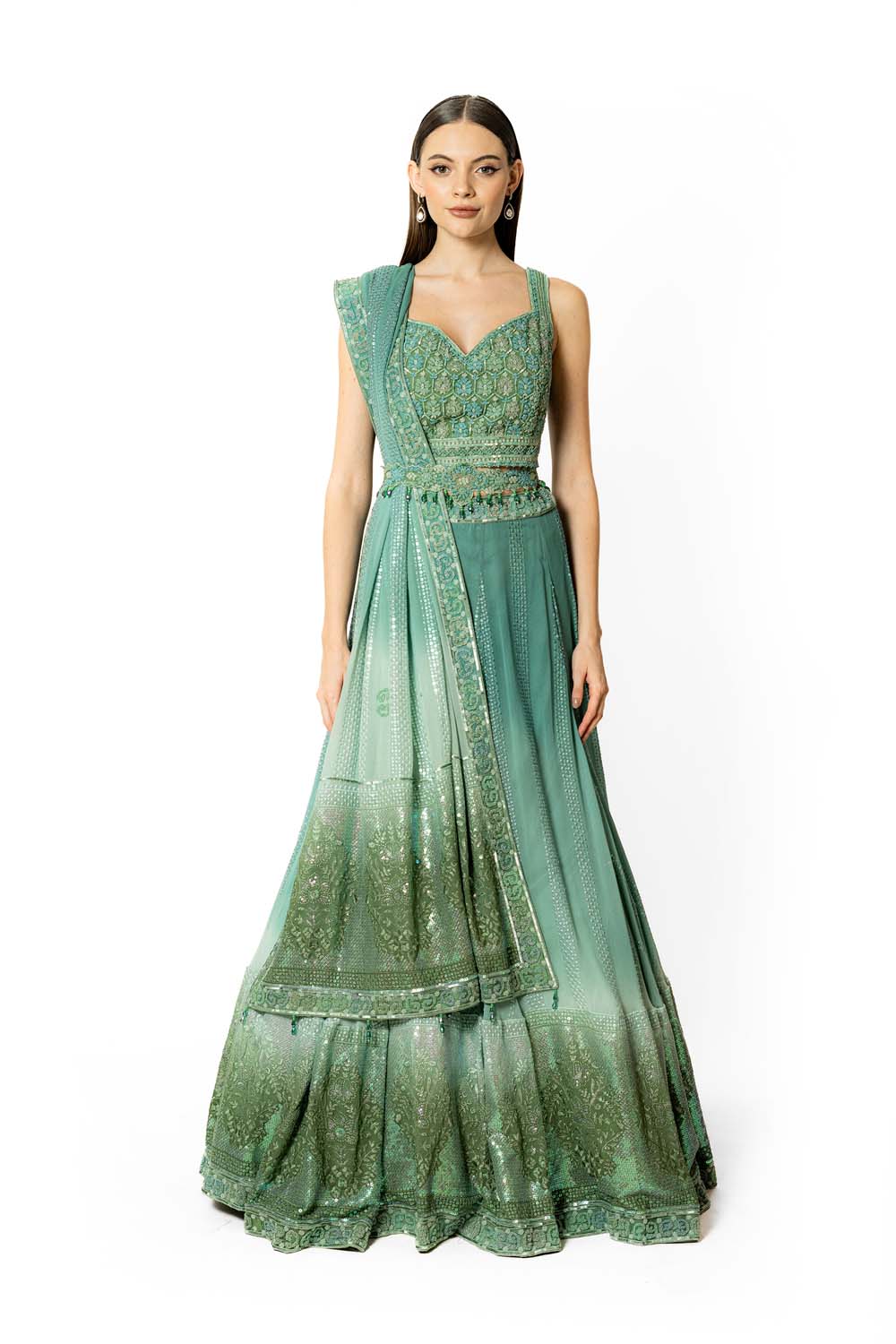 SHADED PEACOCK AND AQUA NADIA LEHENGA SET