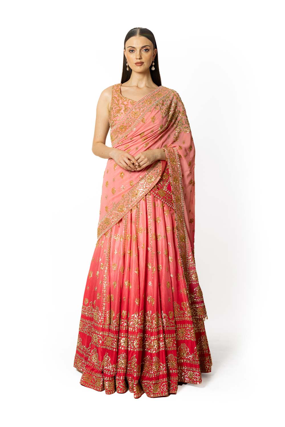 SHADED ROSE PINK NADIA LEHENGA SET