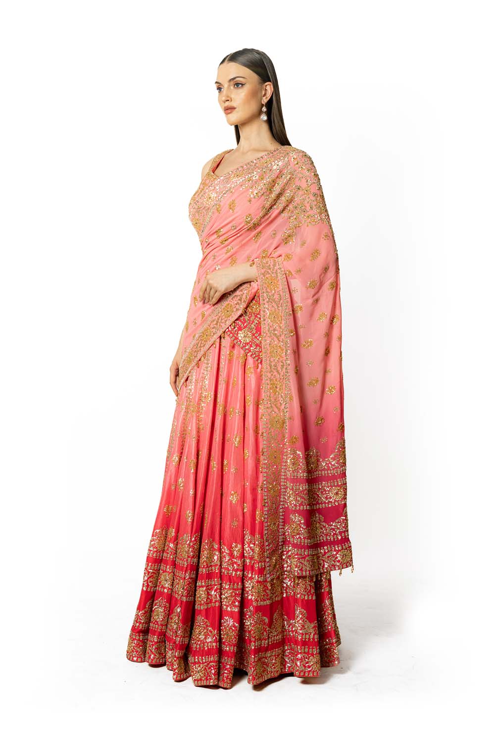 SHADED ROSE PINK NADIA LEHENGA SET
