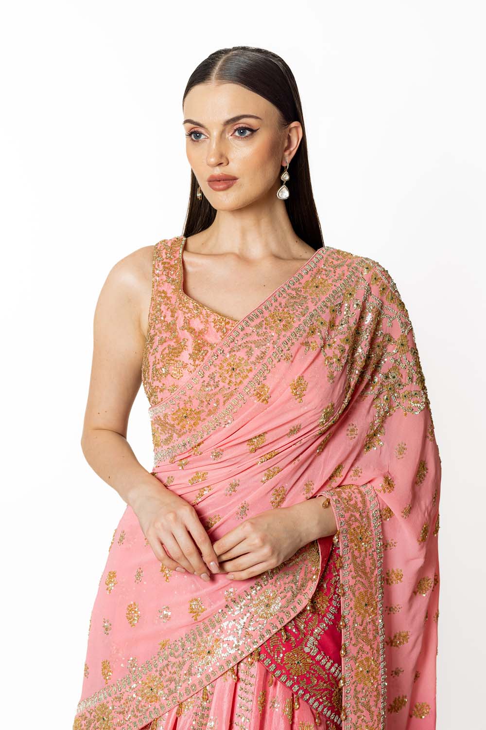 SHADED ROSE PINK NADIA LEHENGA SET