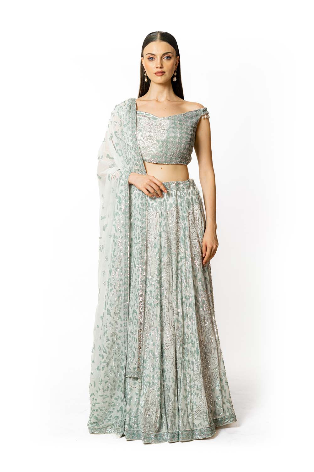 IVORY/ SILVER GORGETTE NADIA LEHENGA SET