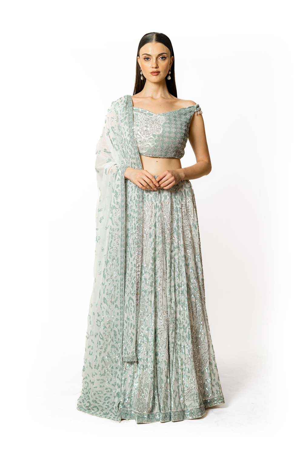 IVORY/ SILVER GORGETTE NADIA LEHENGA SET