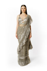 SAIRAA SILVER GREY SARI SET