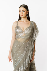 SAIRAA SILVER GREY SARI SET