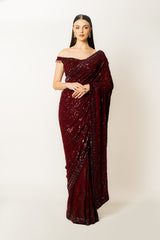 ZAYNAB OXBLOOD SARI SET