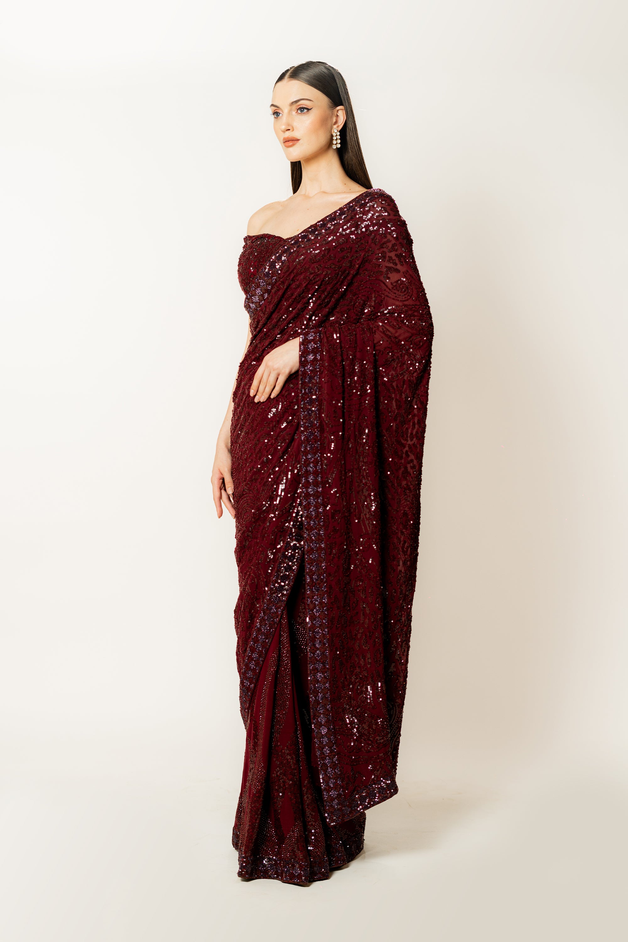 ZAYNAB OXBLOOD SARI SET