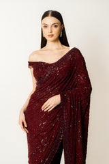 ZAYNAB OXBLOOD SARI SET