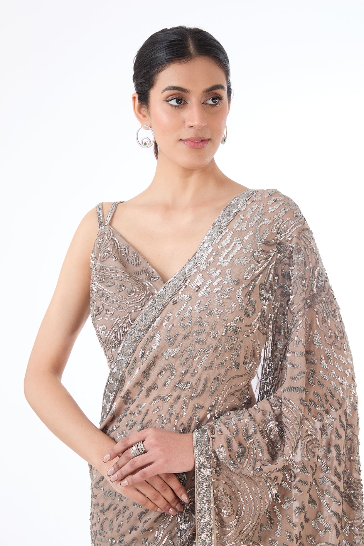 Adha grey lehenga sari set