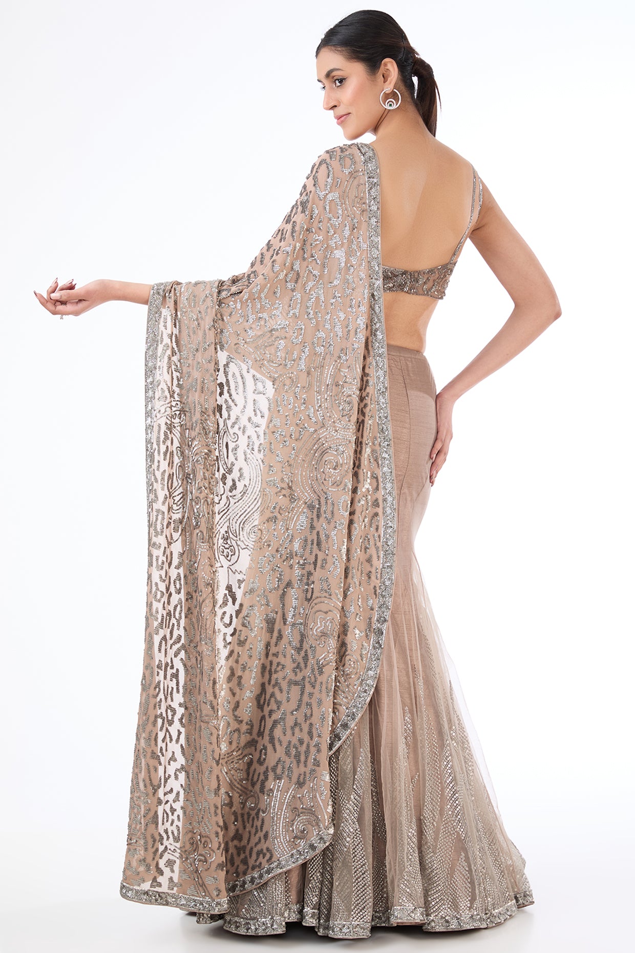 Adha grey lehenga sari set