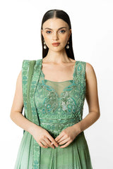SHADED PEACOCK AND AQUA ANARKALI SET