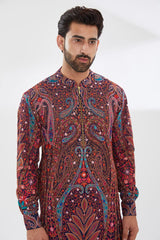 BLUE MULTI COLOR RESHAM WITH ZIP KURTA AND PANTS