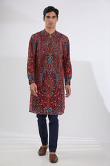 BLUE MULTI SHERWANI WITH MULTI RESHAM JAAL KURTA AND PANTS