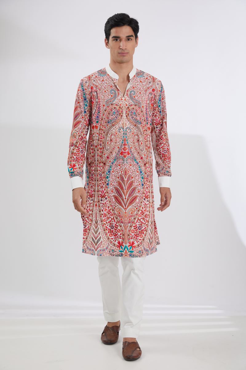 IVORY MULTI SHERWANI WITH RESHAM JAAL KURTA AND PANTS