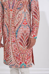 IVORY MULTI SHERWANI WITH RESHAM JAAL KURTA AND PANTS