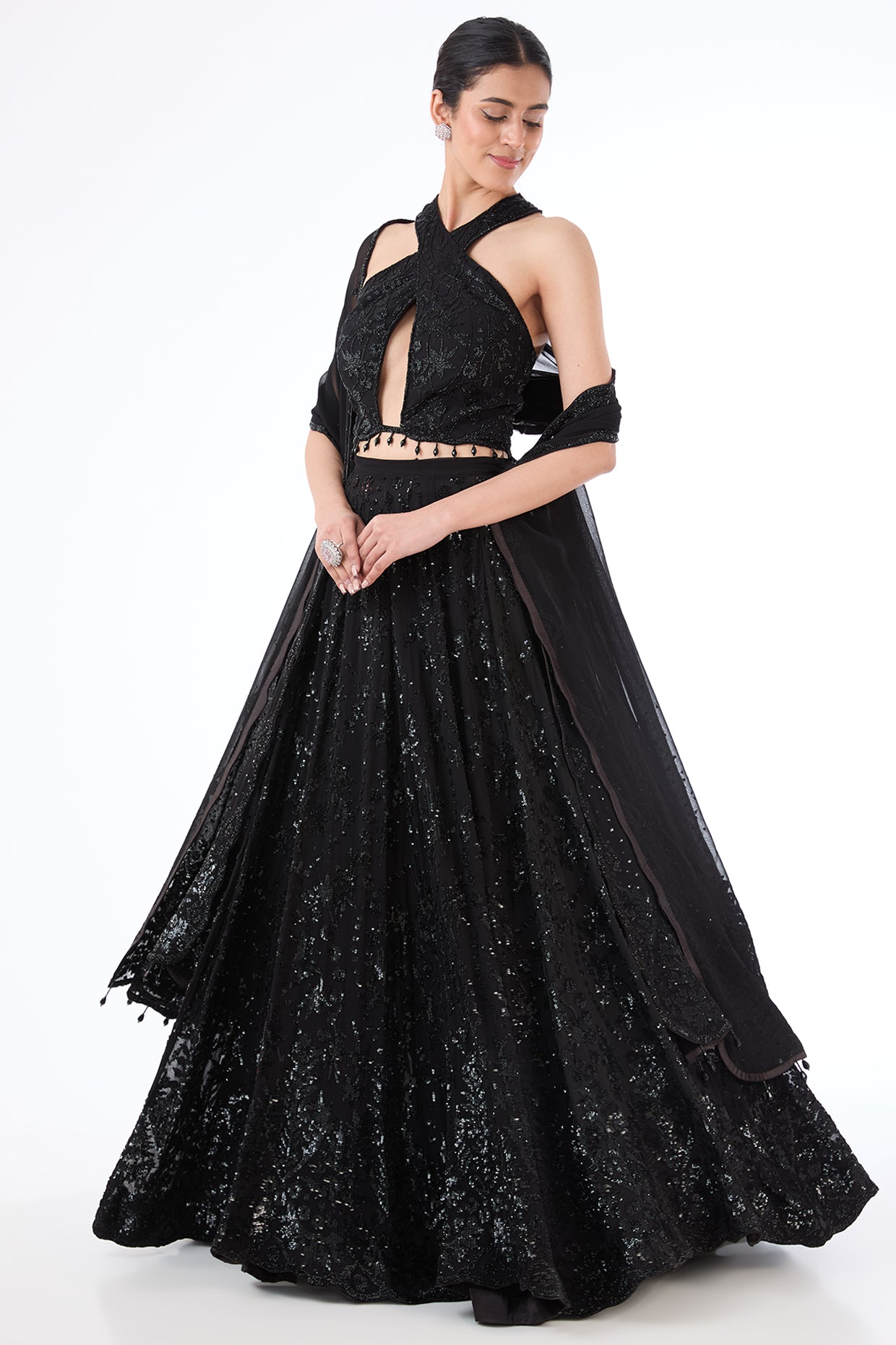 Nadia black embroidered lehenga set