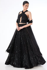 Nadia black embroidered lehenga set