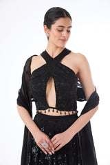 Nadia black embroidered lehenga set