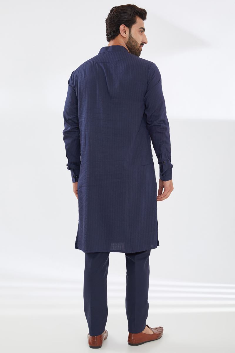 BLUE COTTON SILK KURTA AND PANT SET