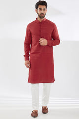 RED COTTON SILK KURTA AND PANT SET