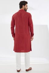 RED COTTON SILK KURTA AND PANT SET