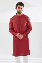 RED COTTON SILK KURTA AND PANT SET