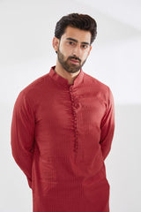 RED COTTON SILK KURTA AND PANT SET