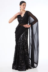 Adha black lehenga sari set