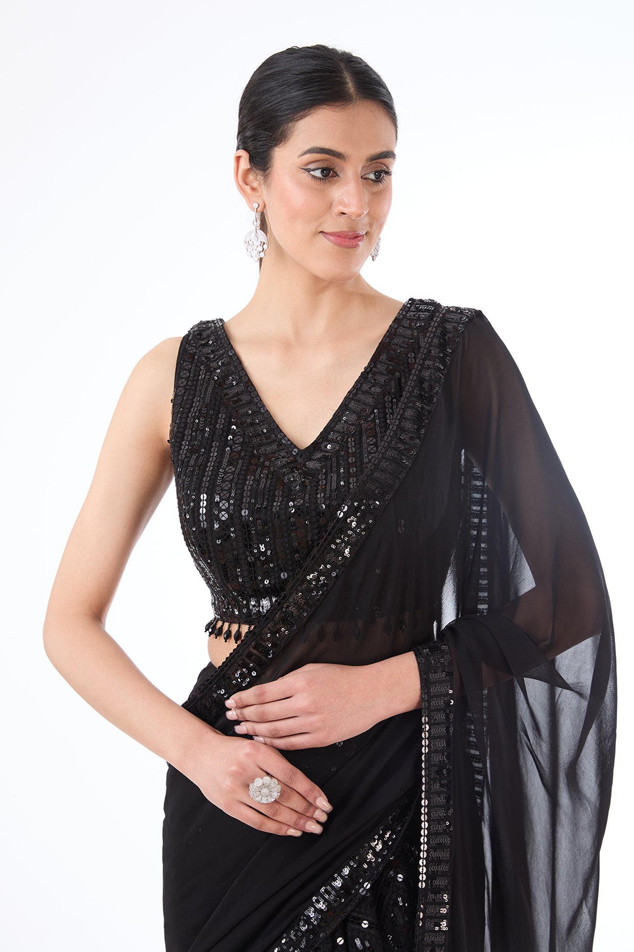 Adha black lehenga sari set