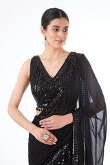 Adha black lehenga sari set