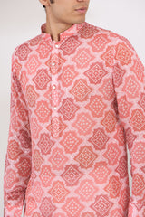 PINK BANDHANI WITH GOLD SEQUINS UNLINED KURTA AND COTTON SILK PANTS