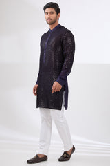 BLUE GEORGETTE UNLINED KURTA FULLY FRONT TONAL EMBROIDERED WITH PANTS