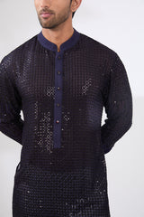 BLUE GEORGETTE UNLINED KURTA FULLY FRONT TONAL EMBROIDERED WITH PANTS