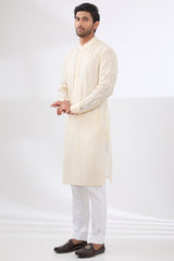 IVORY GEORGETTE UNLINED KURTA FULLY FRONT TONAL EMBROIDERED WITH PANTS