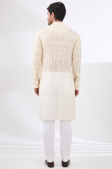 IVORY GEORGETTE UNLINED KURTA FULLY FRONT TONAL EMBROIDERED WITH PANTS