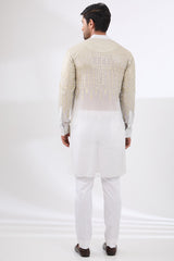 PALE BLUE GEORGETTE UNLINED KURTA FULLY FRONT GOLDEN EMBROIDERED WITH PANTS