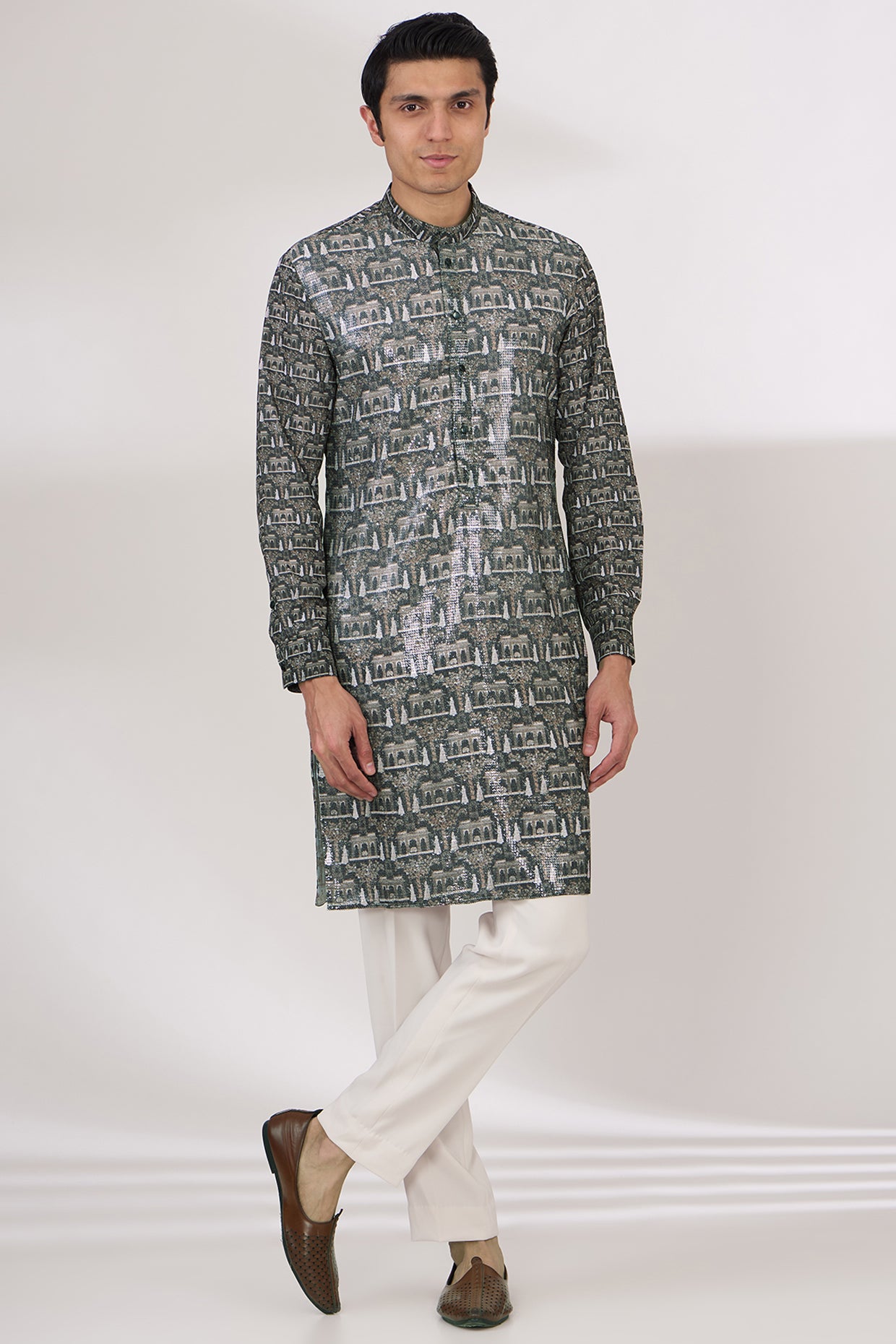 BLACK SHEETING AND GEORGETTE WITH CREPE LINING KURTA AND COTTON SILK PANTS